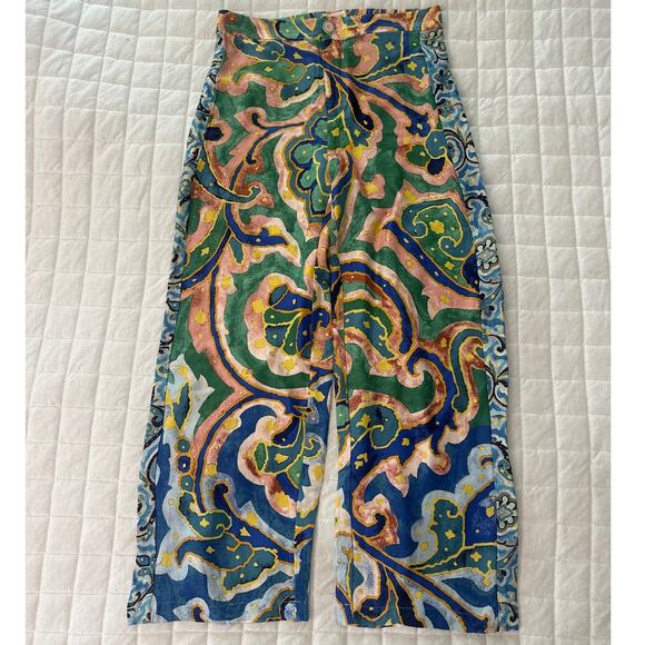 MAEVE ANTHROPOLOGIE Womens Pants 4 Rhiannon Satin Cropped Flare Bohemian Artsy - Picture 1 of 10